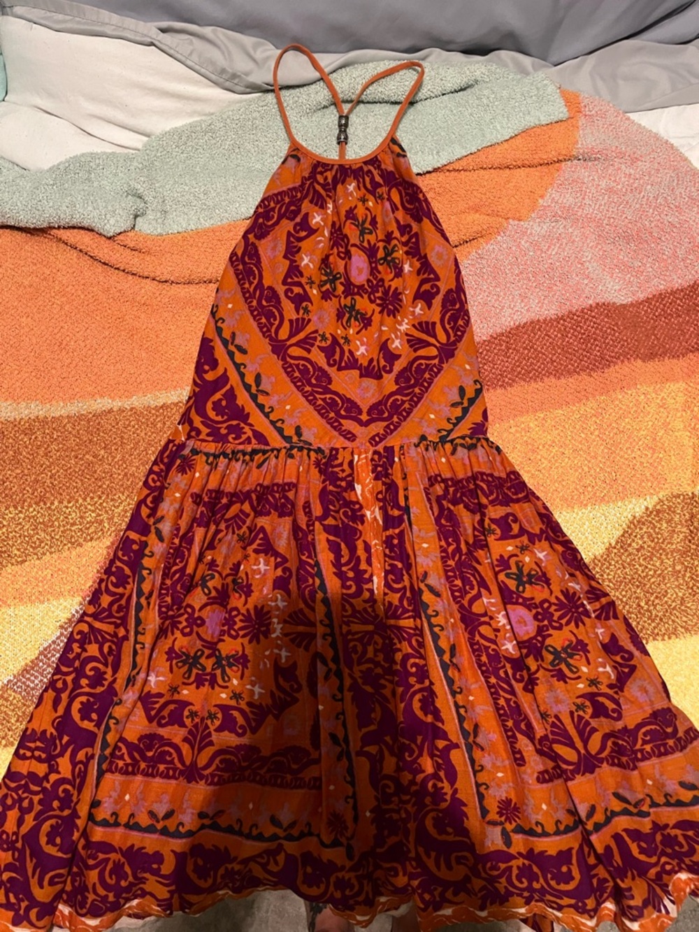 Ecote Orange and Purple Printed Mini Dress